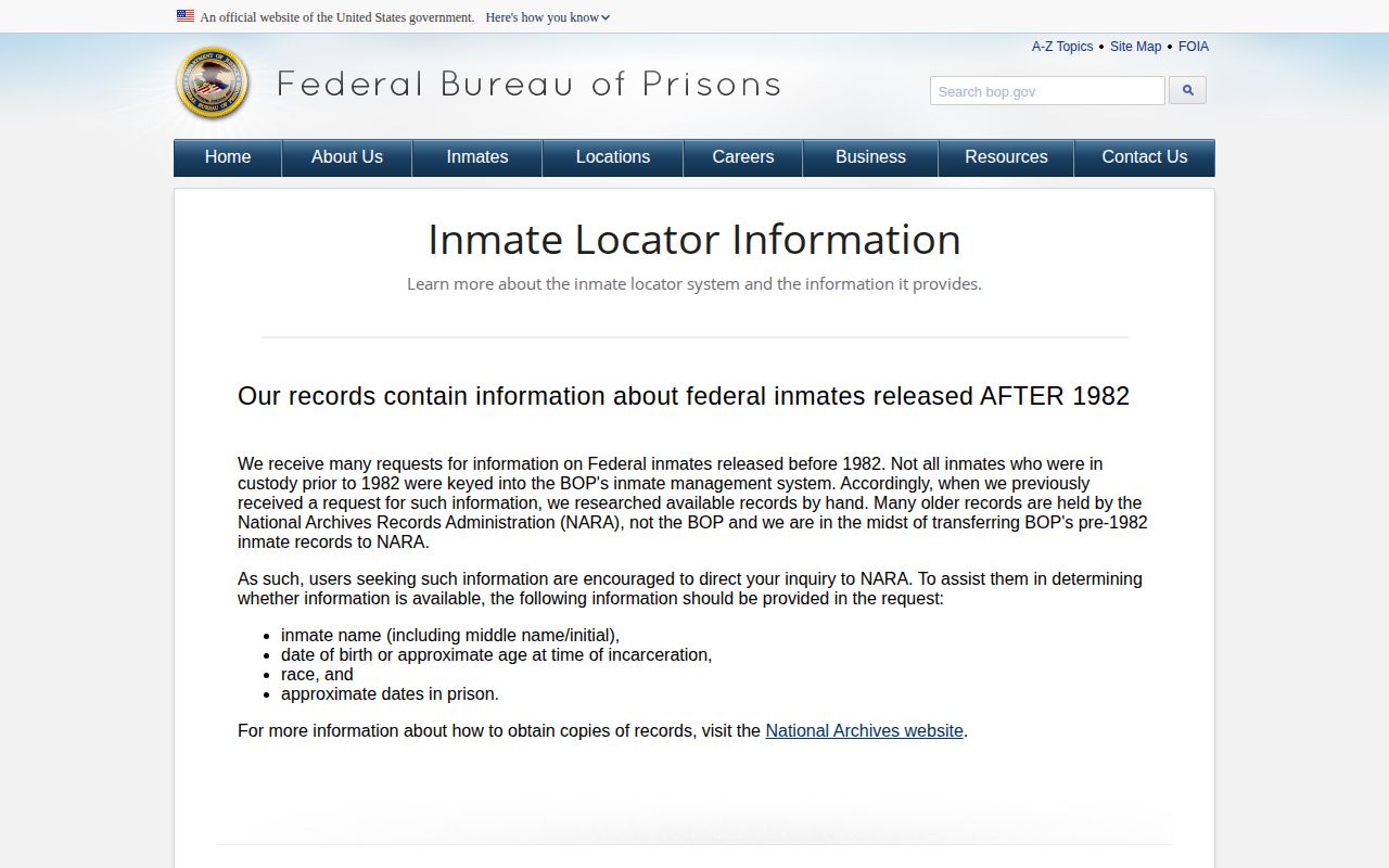Federal BOP inmate locator record coverage for a Clinton County federal release search