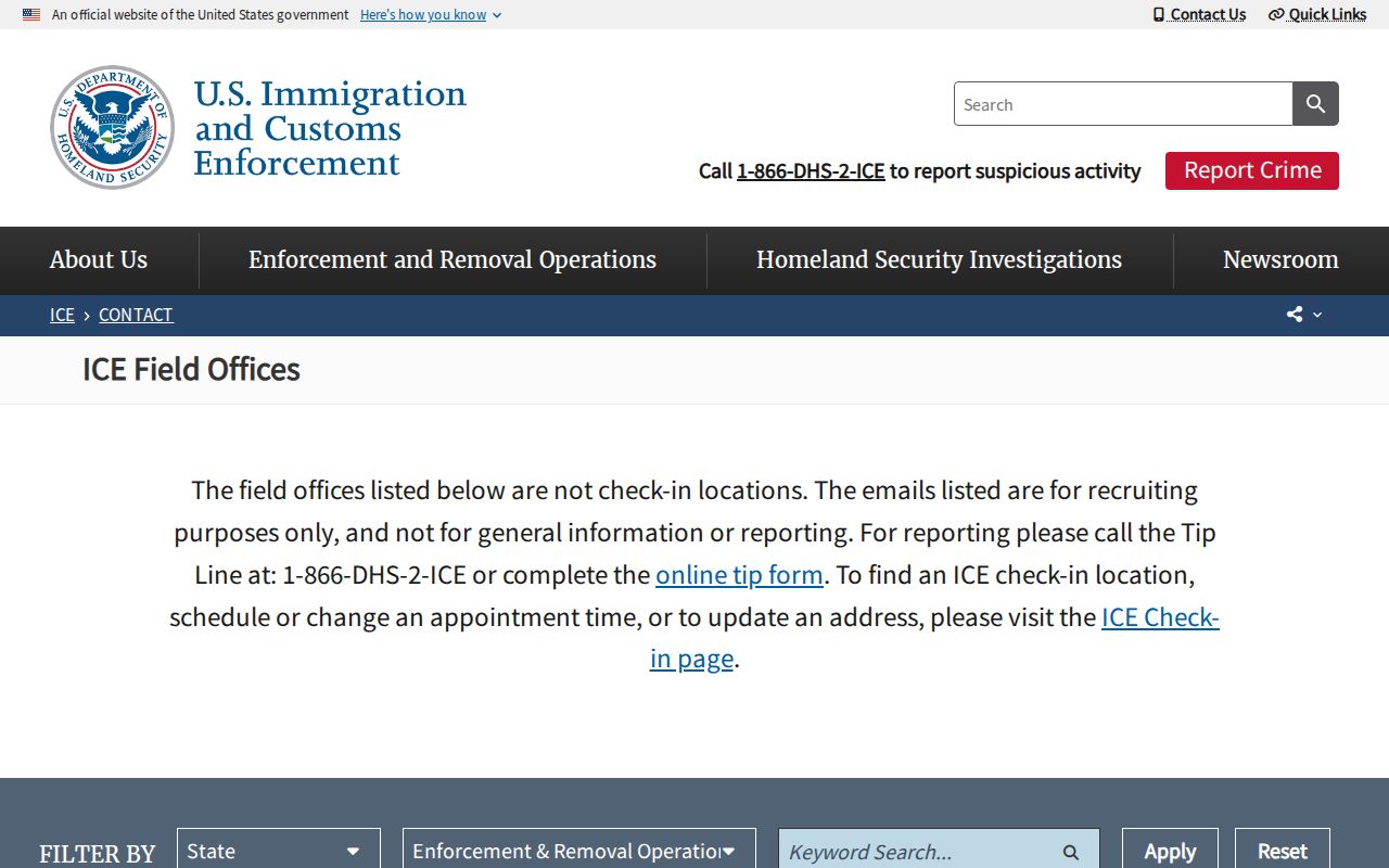 ICE Enforcement and Removal Operations contact for a Clinton County detention release inquiry