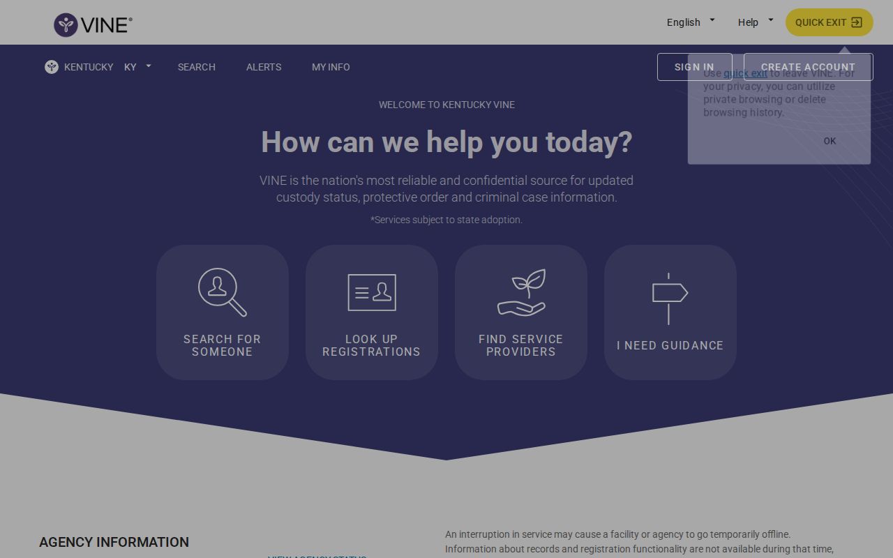Clinton County Kentucky VINELink release search landing page