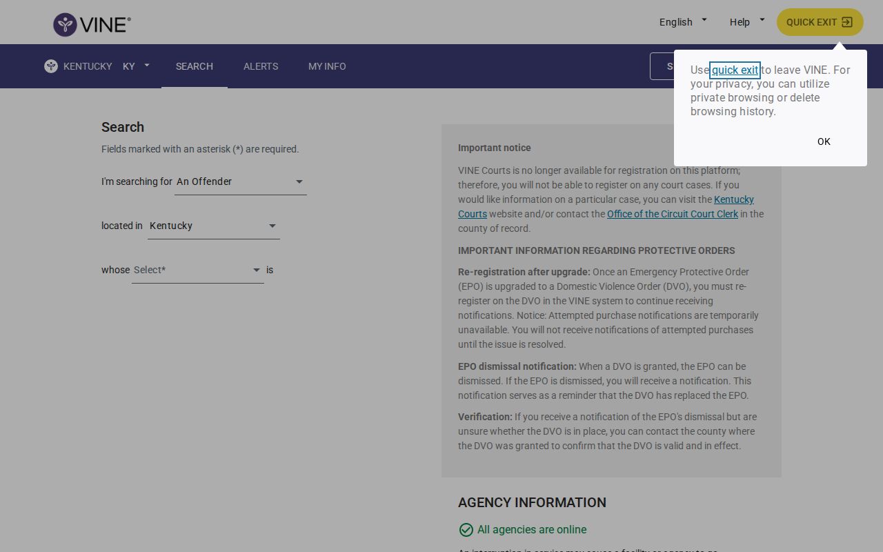 Clinton County inmate one-person VINELink search interface